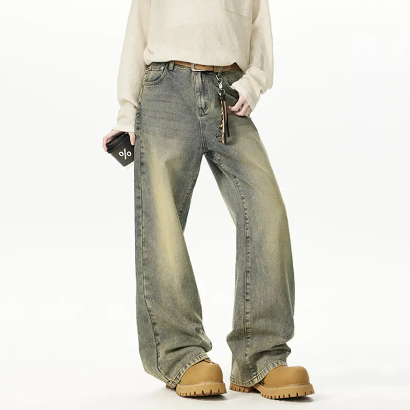 IEFB Straight Wide Leg Denim Pants Summer Autumn 2025 New Trendy Gradient Color Male Baggy Jeans Men Clothing Casual 9W4092