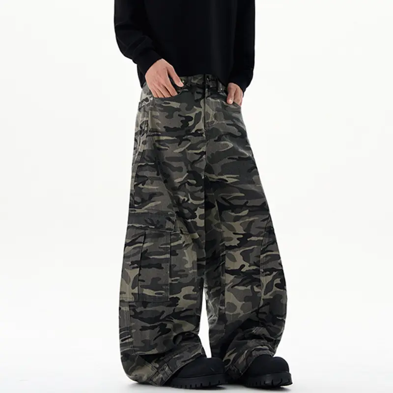 IEFB American Style Men's Cargo Pants Camouflage Vintage Casual Reverse-wear Design Side Pockets Loose Male Trousers Tide 9W3588