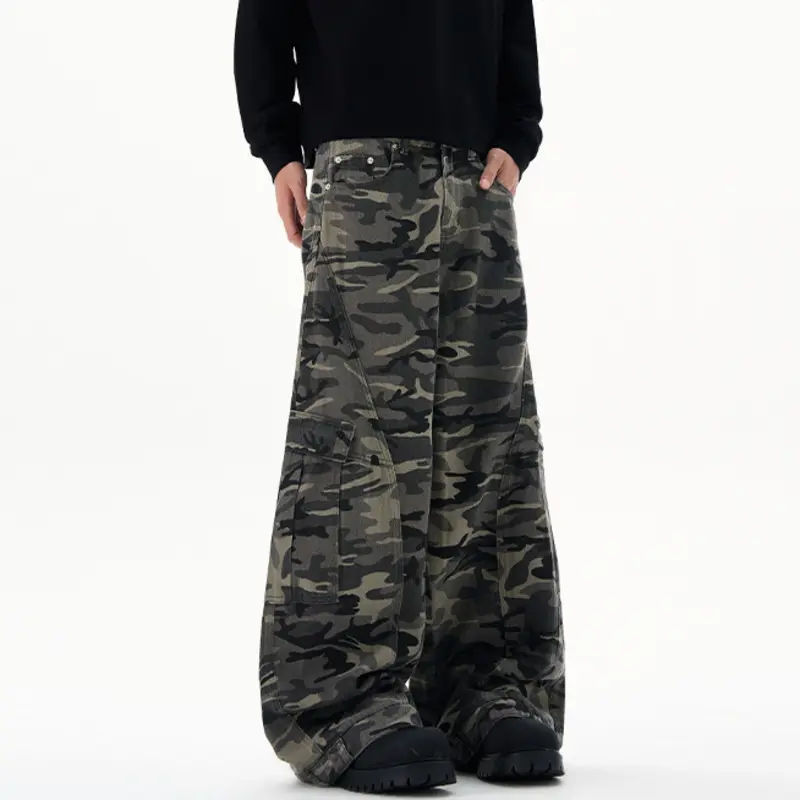 IEFB American Style Men's Cargo Pants Camouflage Vintage Casual Reverse-wear Design Side Pockets Loose Male Trousers Tide 9W3588