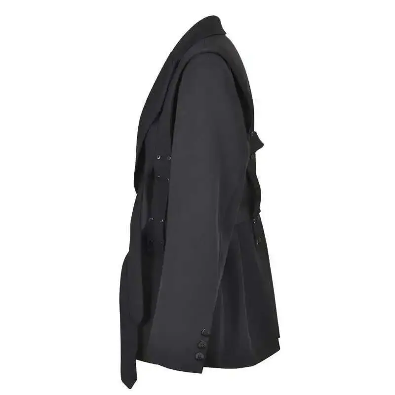 IEFB Autumn Casual Suit Coat Business Men's High-grade Loose Small Blazers Korean Fashion Lace-up Spliced Niche Design CP0505