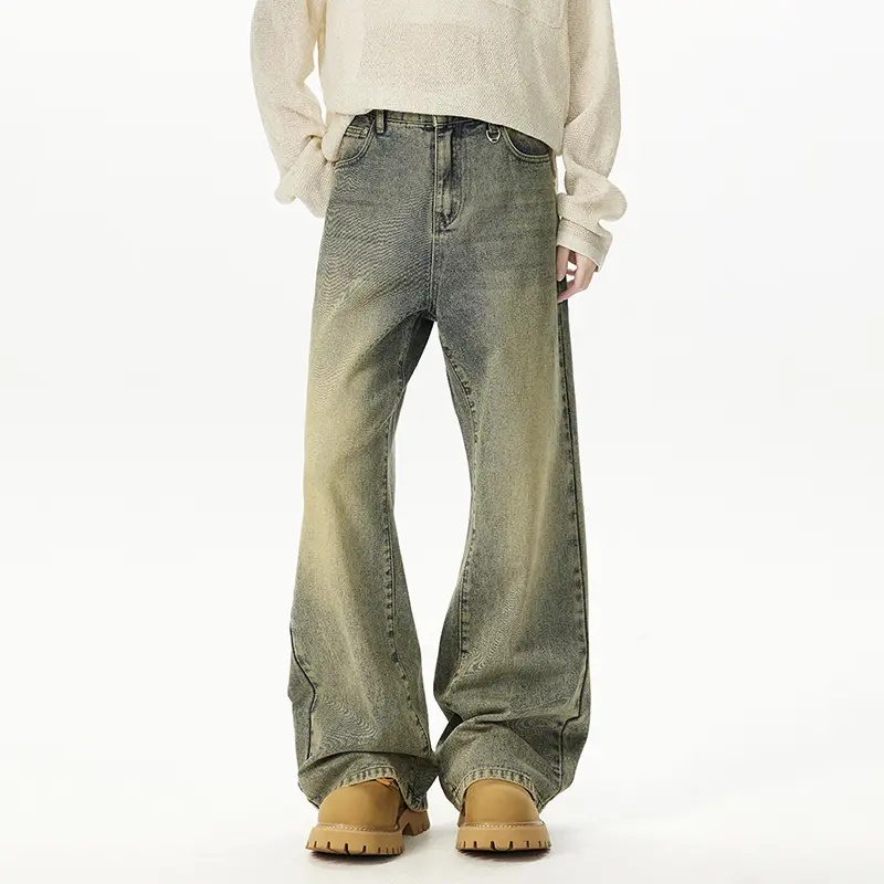 IEFB Straight Wide Leg Denim Pants Summer Autumn 2025 New Trendy Gradient Color Male Baggy Jeans Men Clothing Casual 9W4092