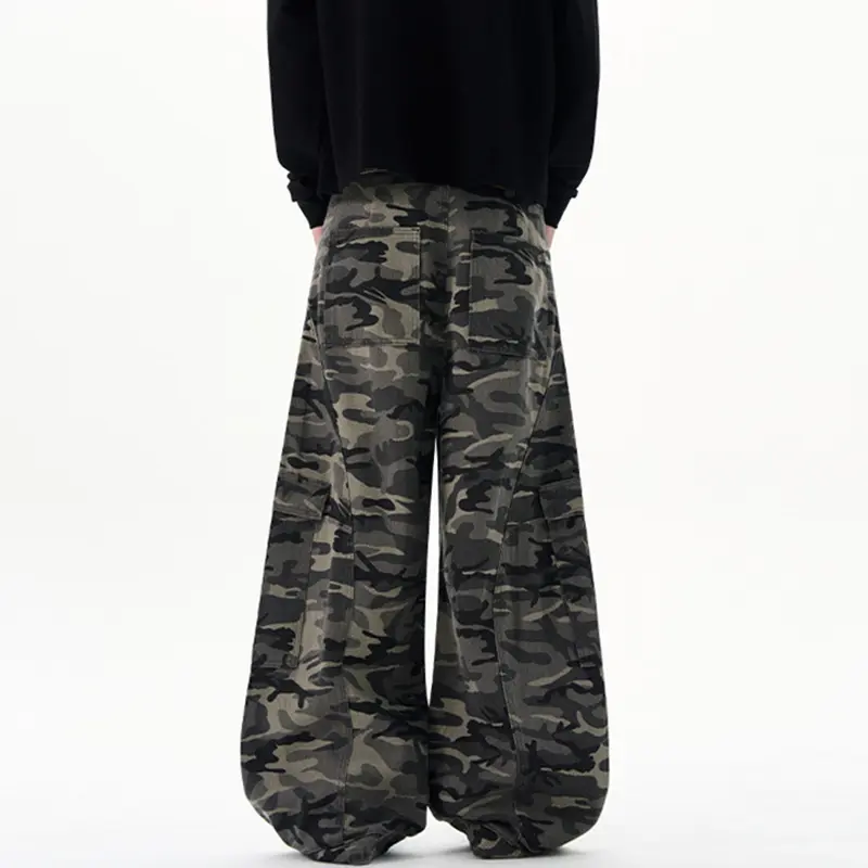 IEFB American Style Men's Cargo Pants Camouflage Vintage Casual Reverse-wear Design Side Pockets Loose Male Trousers Tide 9W3588