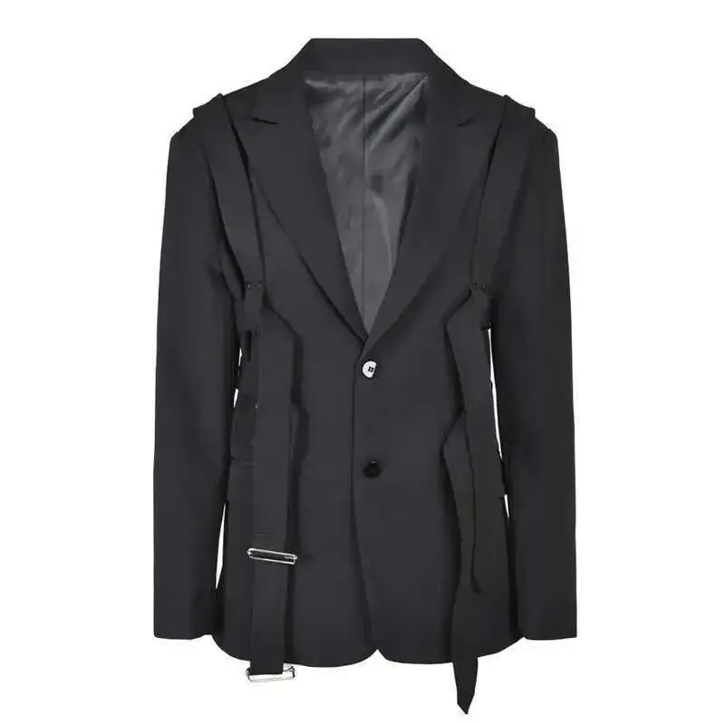 IEFB Autumn Casual Suit Coat Business Men's High-grade Loose Small Blazers Korean Fashion Lace-up Spliced Niche Design CP0505