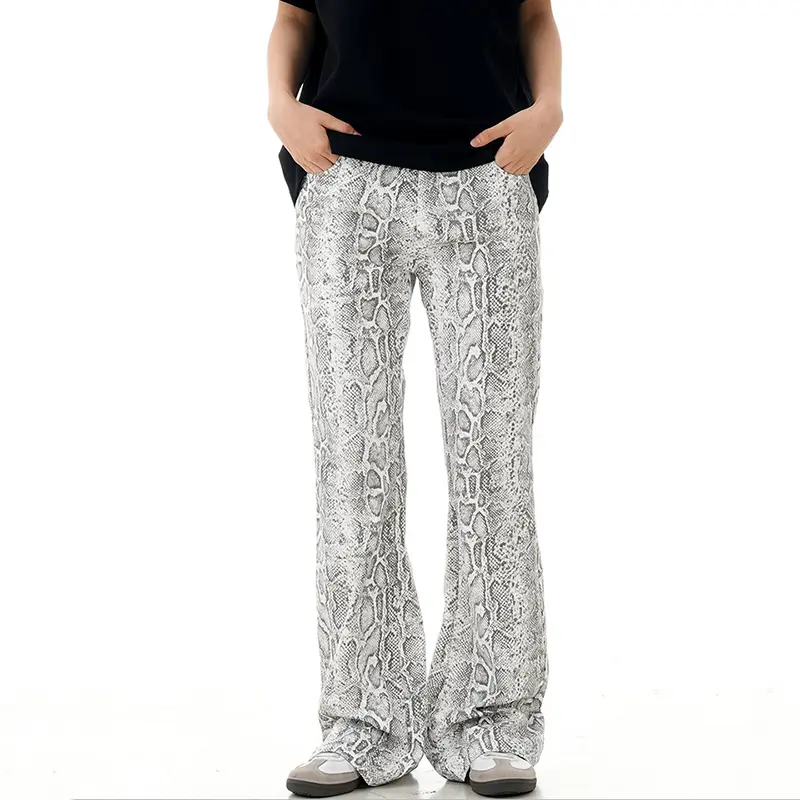 IEFB American Style Men's Wear Vintage Casual Pants Snake Patterned Straight New Fashion Trend Micro Flared Trousers 9W2921