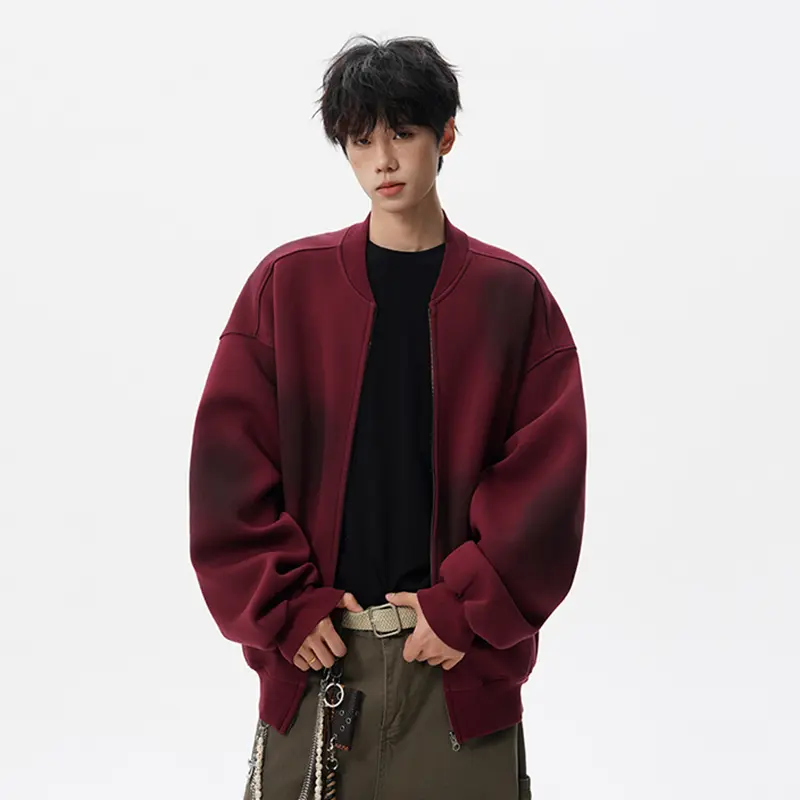 IEFB Niche Design Men's Sweatshirts Round Collar Dirty Dye Contrast Color Loose Zipper Pocket Casual Male Coats Autumn 9W4279