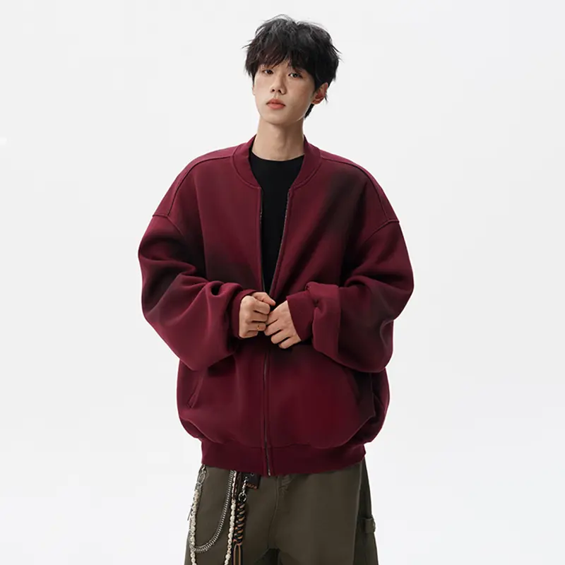 IEFB Niche Design Men's Sweatshirts Round Collar Dirty Dye Contrast Color Loose Zipper Pocket Casual Male Coats Autumn 9W4279