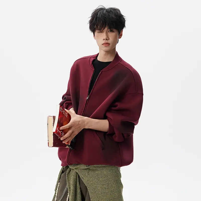 IEFB Niche Design Men's Sweatshirts Round Collar Dirty Dye Contrast Color Loose Zipper Pocket Casual Male Coats Autumn 9W4279