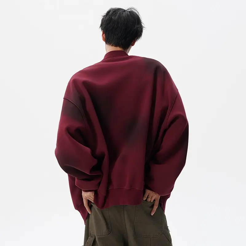 IEFB Niche Design Men's Sweatshirts Round Collar Dirty Dye Contrast Color Loose Zipper Pocket Casual Male Coats Autumn 9W4279
