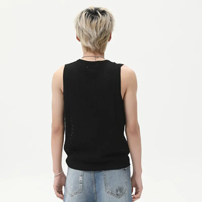 IEFB Jacquard Men's Vests Knitting Solid Color V-neck Summer Sleeveless Loose Male T-shirt Korean Style Pullover Menswear 9W3019