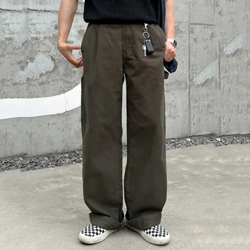 IEFB Korean New Fashion Male Overalls Summer Loose Straight Leg Workwear Casual Pants Zipper Men Bottoms Vintage Trousers 9W3118