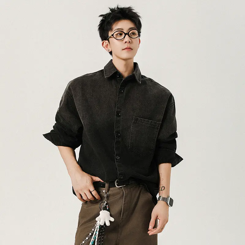IEFB New Autumn Men's Shirts Lapel Pocket Design Gradient Color Long Sleeved Male Tops Single Breasted Loose Menswear 9W4111