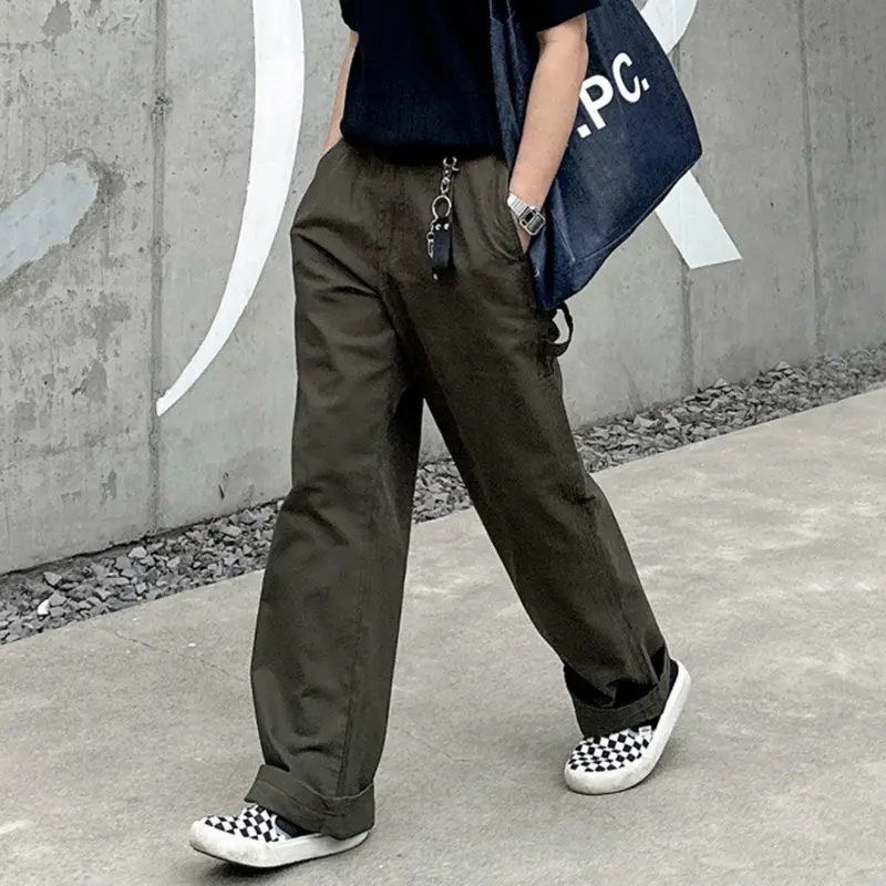 IEFB Korean New Fashion Male Overalls Summer Loose Straight Leg Workwear Casual Pants Zipper Men Bottoms Vintage Trousers 9W3118