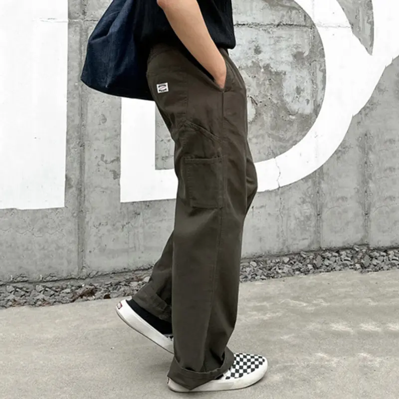 IEFB Korean New Fashion Male Overalls Summer Loose Straight Leg Workwear Casual Pants Zipper Men Bottoms Vintage Trousers 9W3118