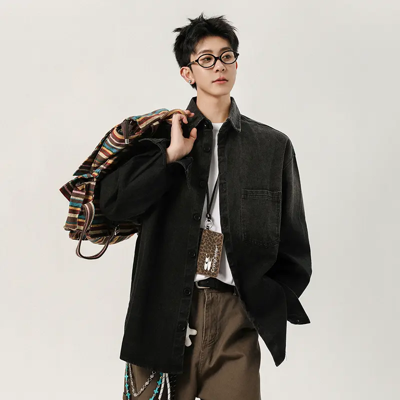 IEFB New Autumn Men's Shirts Lapel Pocket Design Gradient Color Long Sleeved Male Tops Single Breasted Loose Menswear 9W4111