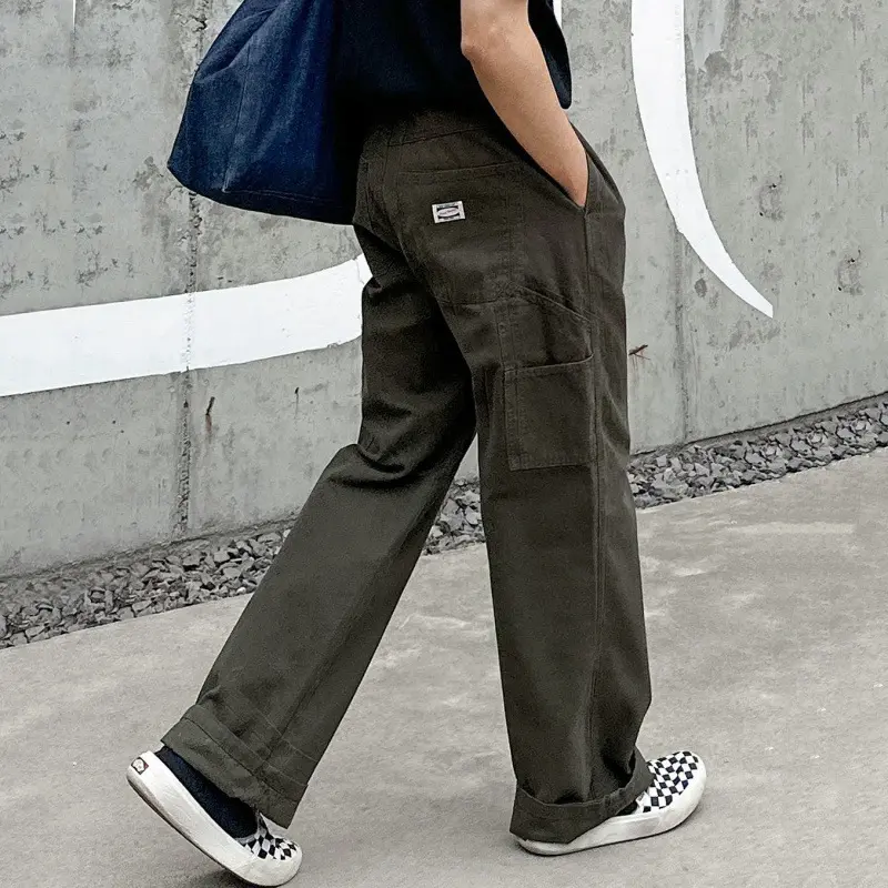 IEFB Korean New Fashion Male Overalls Summer Loose Straight Leg Workwear Casual Pants Zipper Men Bottoms Vintage Trousers 9W3118