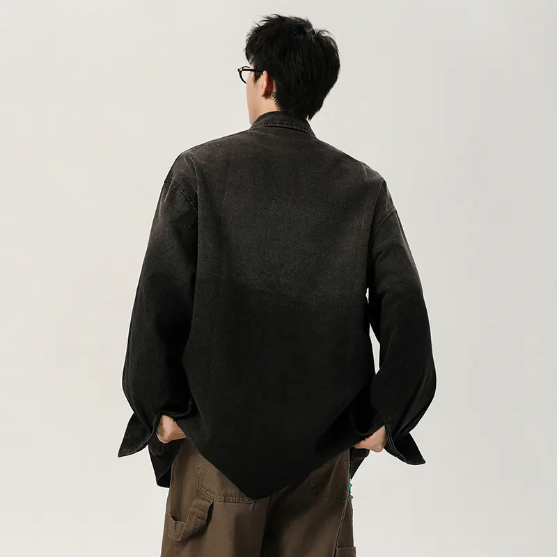 IEFB New Autumn Men's Shirts Lapel Pocket Design Gradient Color Long Sleeved Male Tops Single Breasted Loose Menswear 9W4111