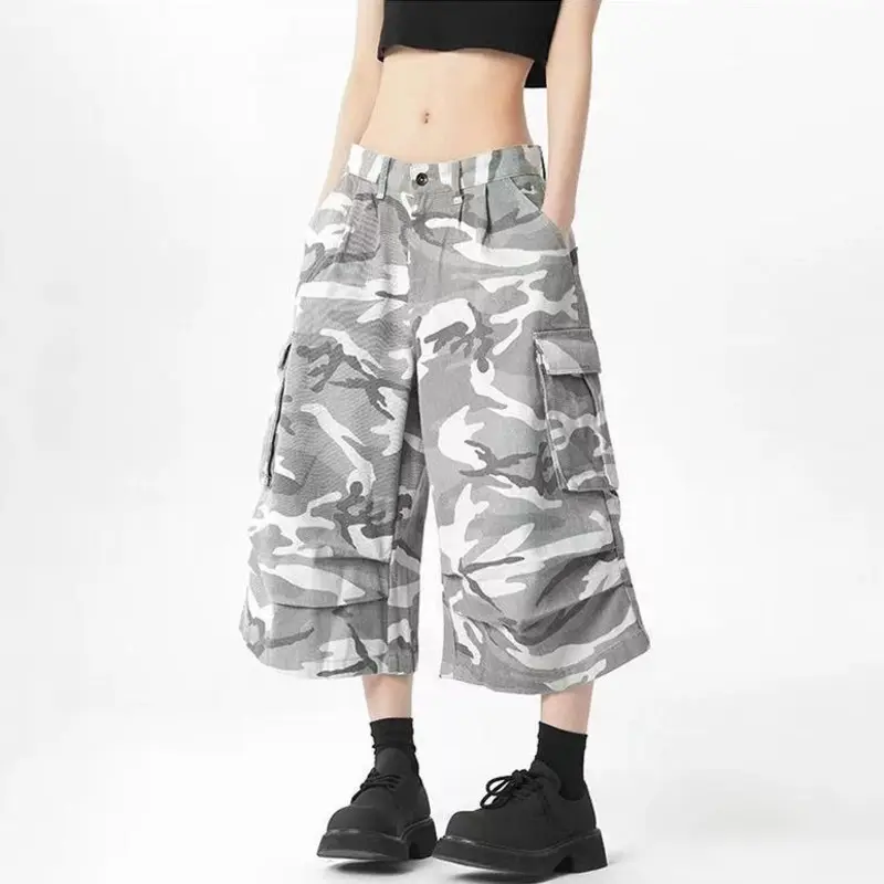 IEFB American Camouflage Male Camouflage Shorts Men Pleated Wide Leg Loose Three-dimensional Pocket Streetwear Fashion 9W2916