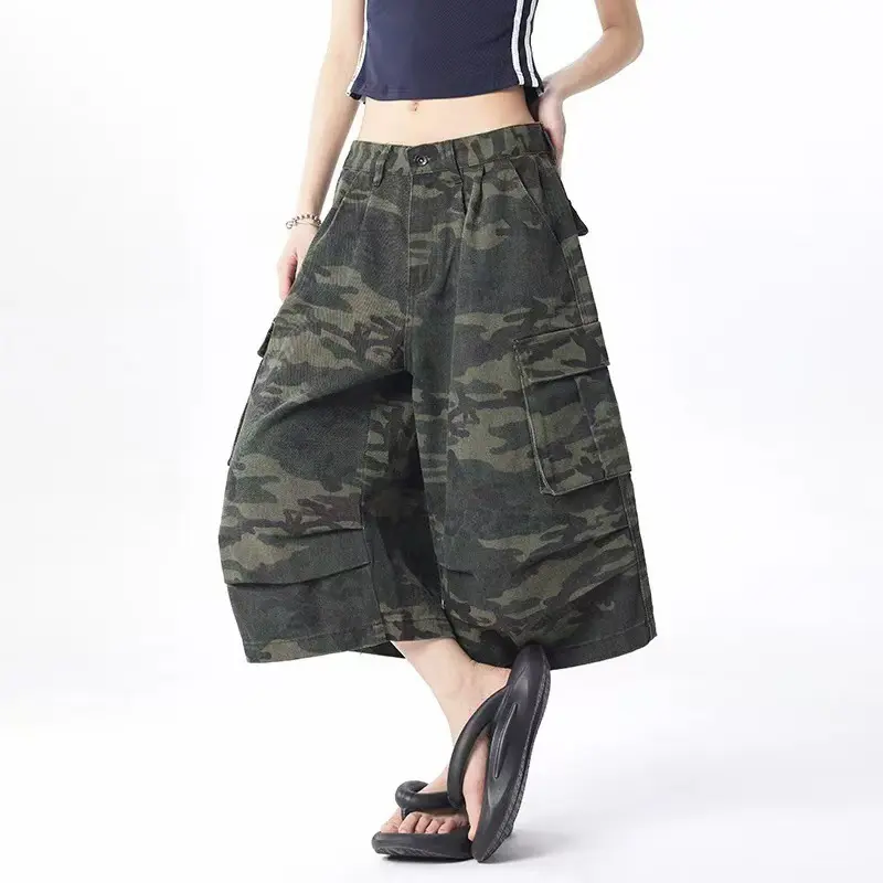 IEFB American Camouflage Male Camouflage Shorts Men Pleated Wide Leg Loose Three-dimensional Pocket Streetwear Fashion 9W2916