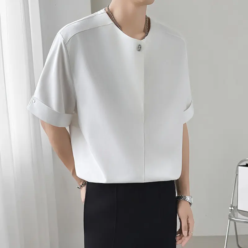 IEFB New Korean Style Men's T-shirts Round Collar Short Sleeved Ice Silk Casual Menswear Pullover Loose Male Tees Simple 9W3834