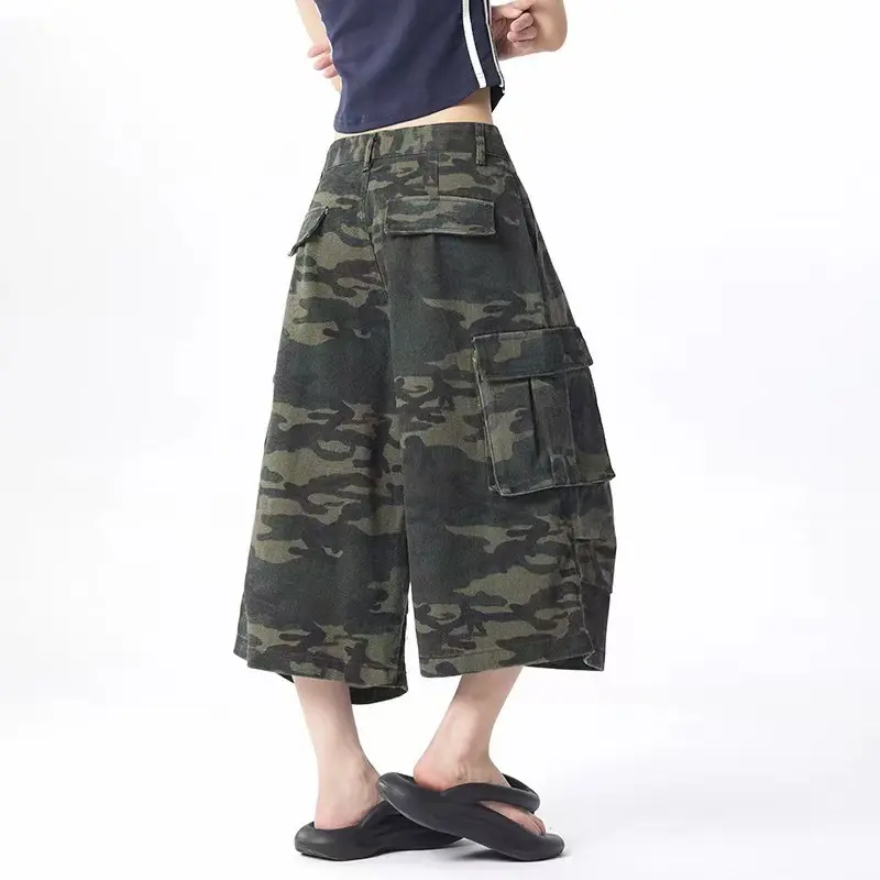 IEFB American Camouflage Male Camouflage Shorts Men Pleated Wide Leg Loose Three-dimensional Pocket Streetwear Fashion 9W2916