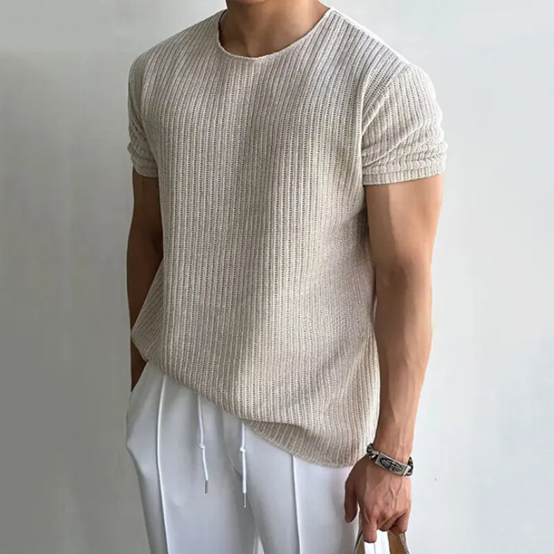 IEFB Korean Style Men's T-shirts Round Neck Solid Color Casual Knitting New Tees Short Sleeved Loose All-match Male Tops 9W2837