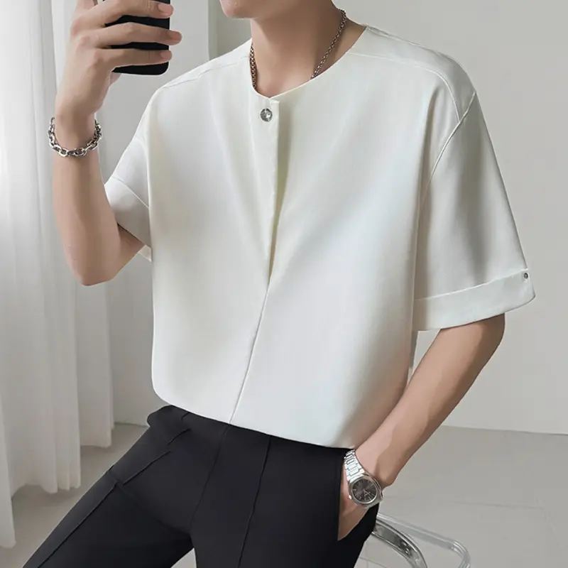 IEFB New Korean Style Men's T-shirts Round Collar Short Sleeved Ice Silk Casual Menswear Pullover Loose Male Tees Simple 9W3834
