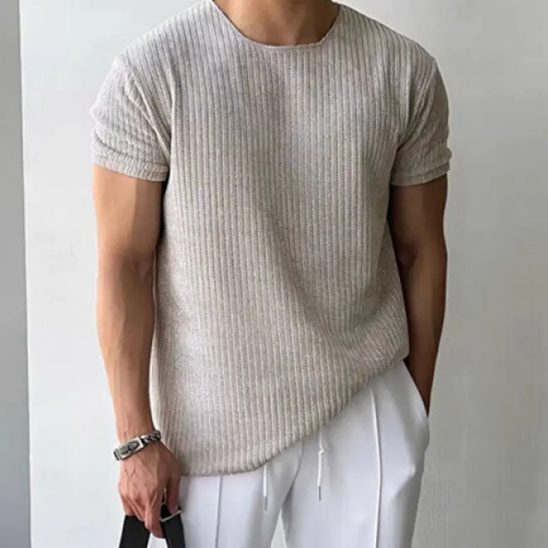 IEFB Korean Style Men's T-shirts Round Neck Solid Color Casual Knitting New Tees Short Sleeved Loose All-match Male Tops 9W2837