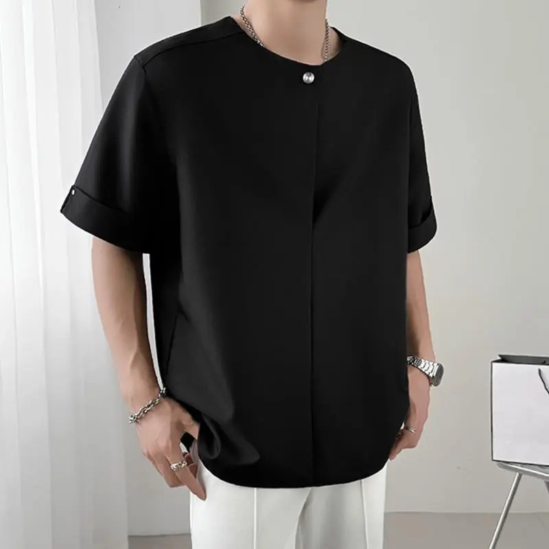 IEFB New Korean Style Men's T-shirts Round Collar Short Sleeved Ice Silk Casual Menswear Pullover Loose Male Tees Simple 9W3834