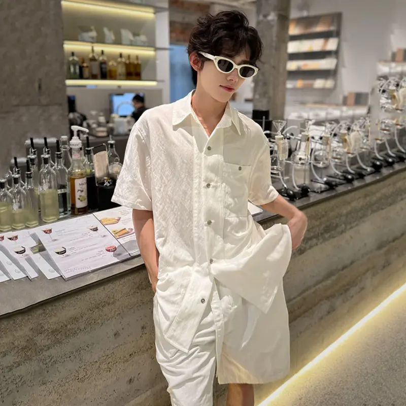 IEFB Niche Design Two-piece Lapel Short Sleeved Single Breasted Ice Silk Fashion Shirts Wide Leg Loose Male Shorts Summer 9W3869