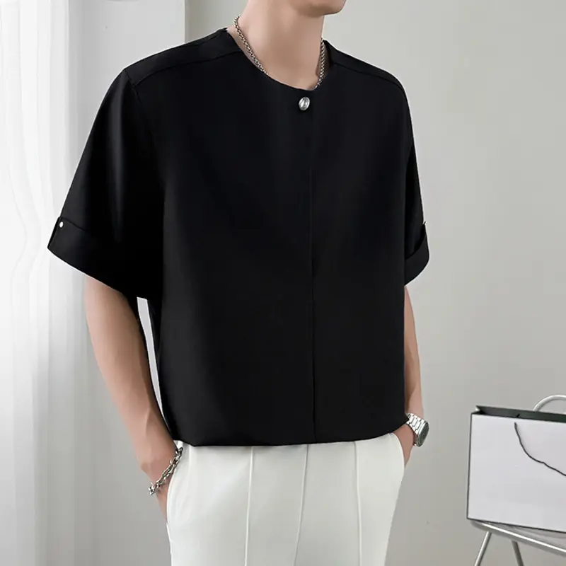 IEFB New Korean Style Men's T-shirts Round Collar Short Sleeved Ice Silk Casual Menswear Pullover Loose Male Tees Simple 9W3834