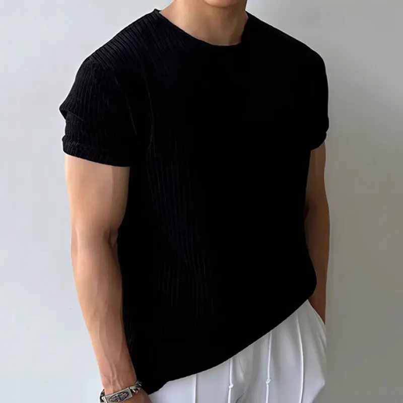 IEFB Korean Style Men's T-shirts Round Neck Solid Color Casual Knitting New Tees Short Sleeved Loose All-match Male Tops 9W2837