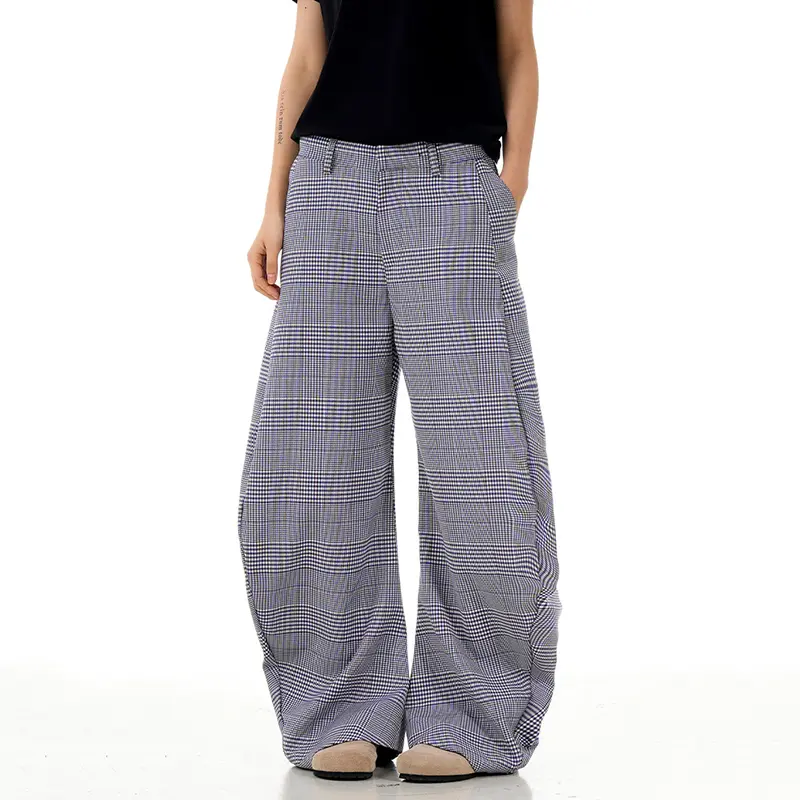 IEFB men's wear American Style New Plaid Casual Pants Summer Lazy Wide Leg trousers Versatile Loose fit male new trend 9W4098