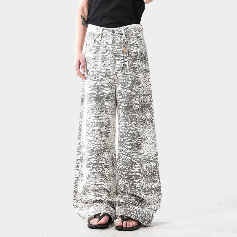 IEFB Men's Wear Tie Dye Dirty Design Male Jeans Baggy American Style Men White Snake Printing Distressed Wide Leg Pants 9W3961