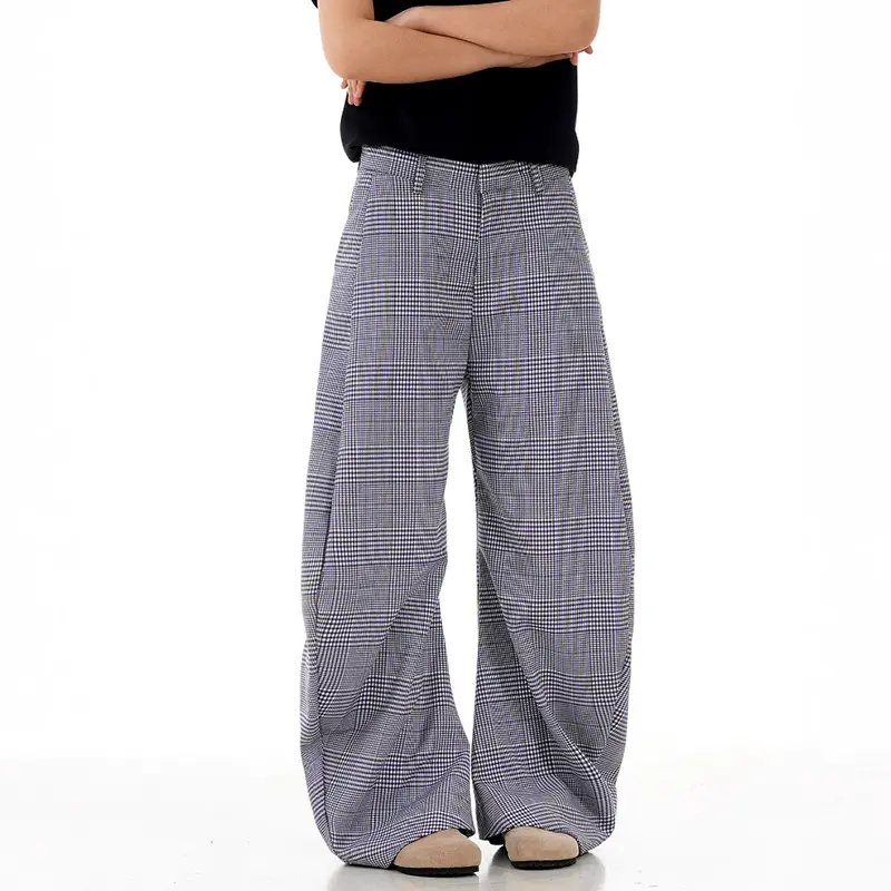 IEFB men's wear American Style New Plaid Casual Pants Summer Lazy Wide Leg trousers Versatile Loose fit male new trend 9W4098