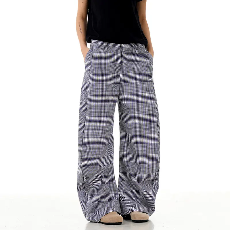IEFB men's wear American Style New Plaid Casual Pants Summer Lazy Wide Leg trousers Versatile Loose fit male new trend 9W4098