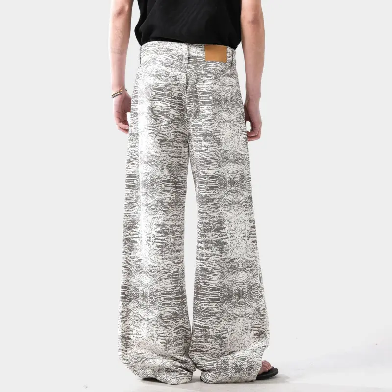 IEFB Men's Wear Tie Dye Dirty Design Male Jeans Baggy American Style Men White Snake Printing Distressed Wide Leg Pants 9W3961