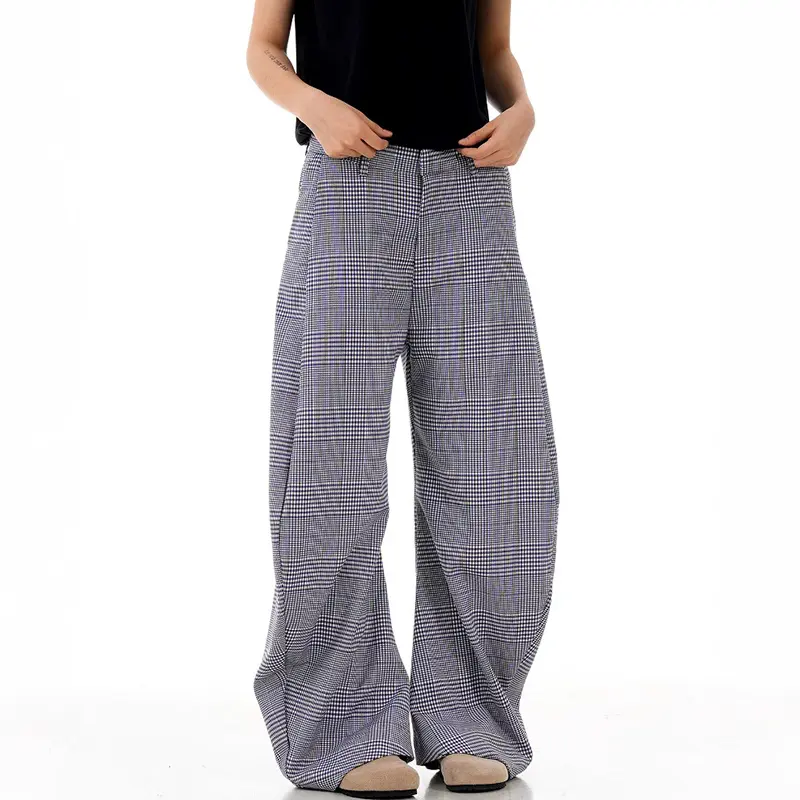 IEFB men's wear American Style New Plaid Casual Pants Summer Lazy Wide Leg trousers Versatile Loose fit male new trend 9W4098