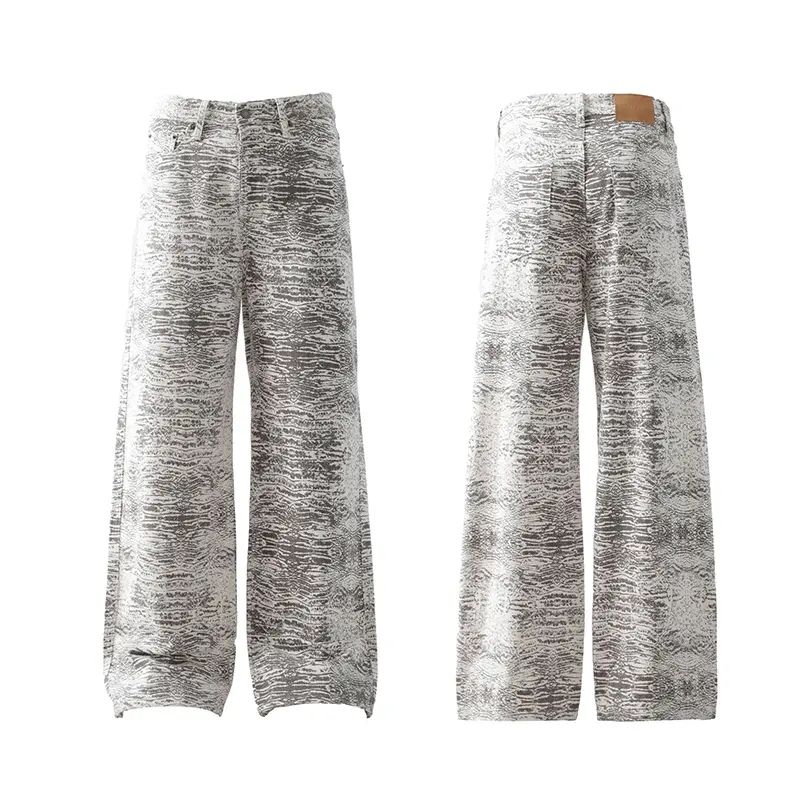 IEFB Men's Wear Tie Dye Dirty Design Male Jeans Baggy American Style Men White Snake Printing Distressed Wide Leg Pants 9W3961