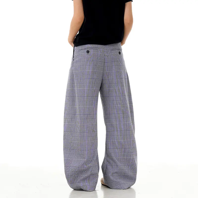 IEFB men's wear American Style New Plaid Casual Pants Summer Lazy Wide Leg trousers Versatile Loose fit male new trend 9W4098