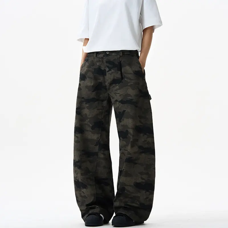 IEFB Safari Style Men's American Baggy Camouflage Overalls Men Trendy Pleated Design Loose Curved Knife Pants 2025 Male 9W2858
