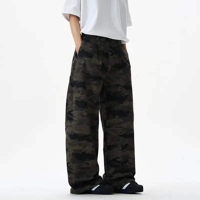 IEFB Safari Style Men's American Baggy Camouflage Overalls Men Trendy Pleated Design Loose Curved Knife Pants 2025 Male 9W2858