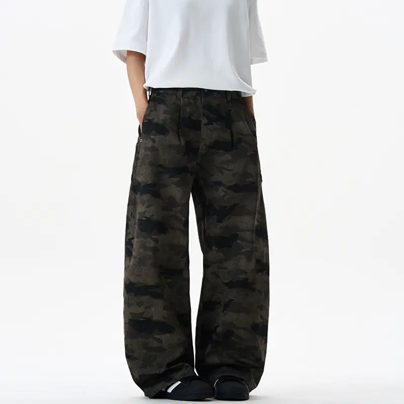 IEFB Safari Style Men's American Baggy Camouflage Overalls Men Trendy Pleated Design Loose Curved Knife Pants 2025 Male 9W2858