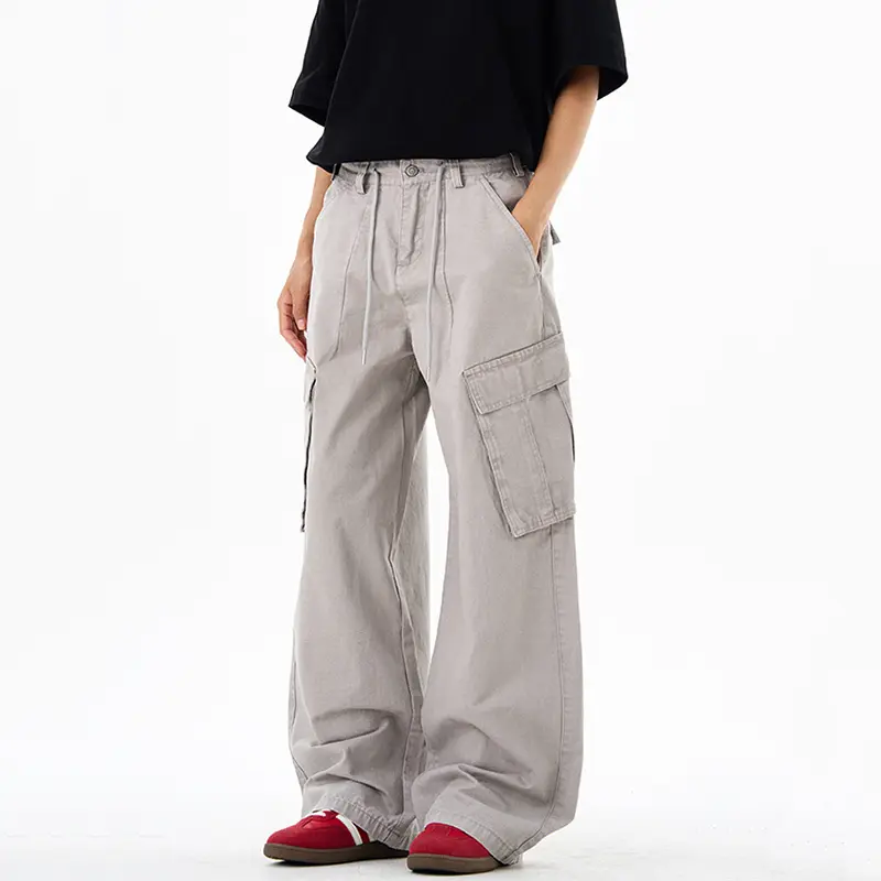 IEFB Men Casual Pants American Style Washed Solid Color Multi-Pocket Solid Color Cargo Trousers Straight Leg Male Bottom 9W3237