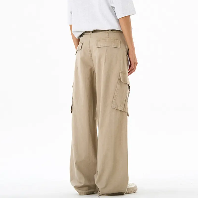 IEFB Men Casual Pants American Style Washed Solid Color Multi-Pocket Solid Color Cargo Trousers Straight Leg Male Bottom 9W3237