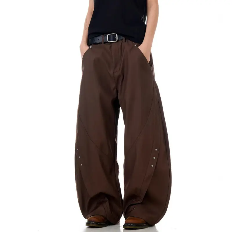 IEFB Niche Design Men's Casual Suit Pants Rivets Decoration Solid Color Washing Bottom Straight Leg Male Trousers Simple 9W2810