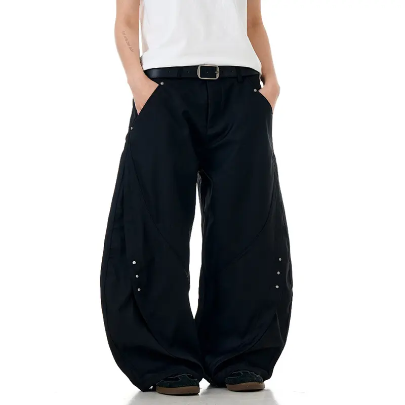 IEFB Niche Design Men's Casual Suit Pants Rivets Decoration Solid Color Washing Bottom Straight Leg Male Trousers Simple 9W2810
