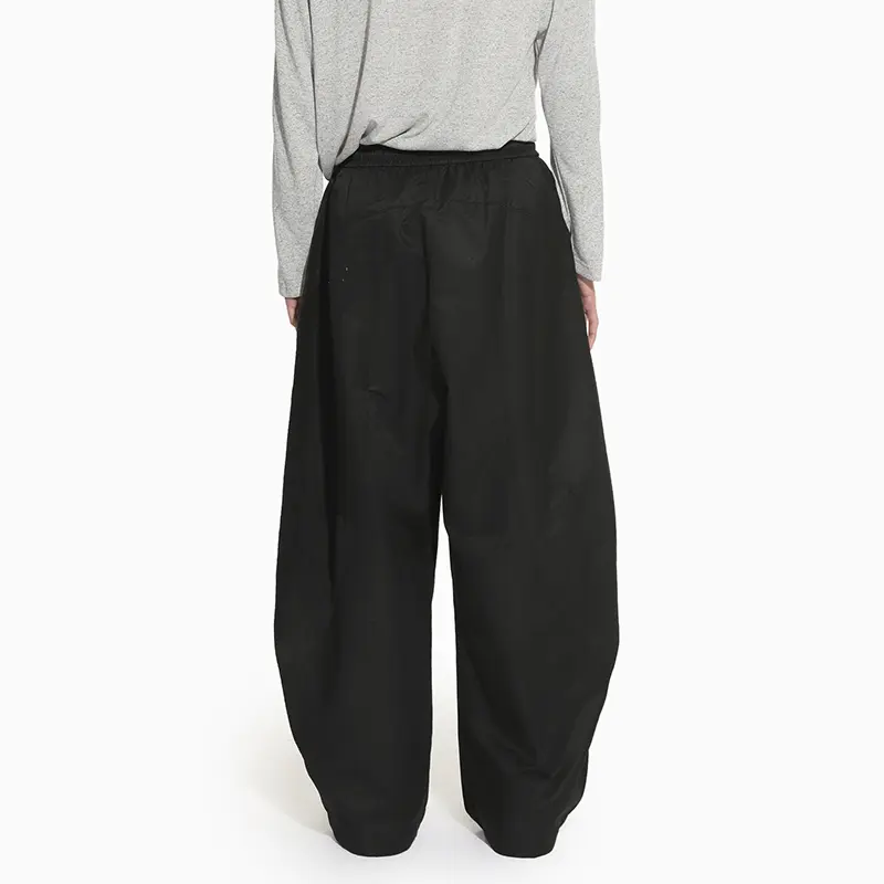 IEFB Korean Style Men Casual Pants Solid Color Pleated Design Drawstring Curved Knife Trousers Elastic Waist Male Bottom 9W4304