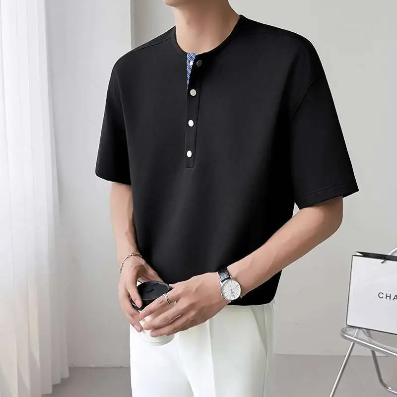 IEFB Summer Men Clothing Round Collar Male T-shirt Contrast Color Patchwork Short Sleeve T-shirts 2025 Loose Pullover Top 9W3830