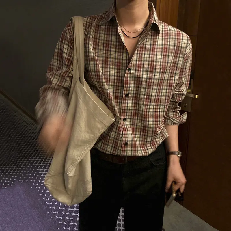 IEFB Plaid Long Sleeve Shirt Men Autumn Korean New Chic Loose Casual Shirts Handsome Male Top Lapel Single Breasted 9W4025