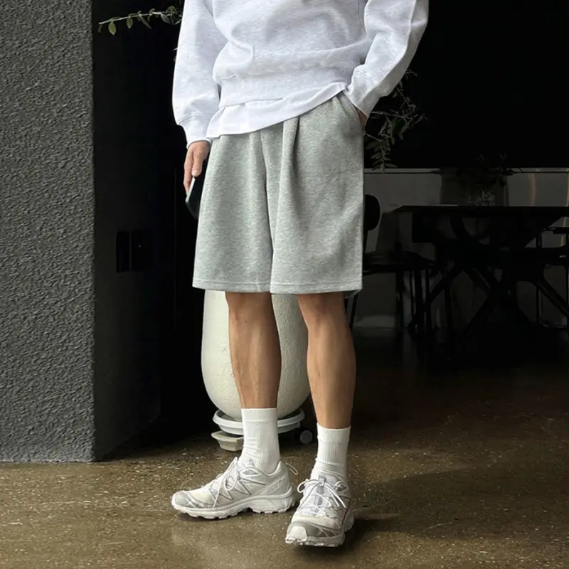 IEFB Korean Style Men's Casual Shorts Drawstring Solid Color Wide Leg Pleated Elastic Waist Straight Male Trousers Summer 9W3107